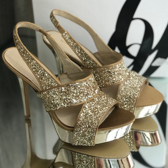 Nine West Shoes - Nine West FairGame Platform Sandals Gold Glitter W